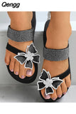 Niulatu Women Sandals Summer Platform Wedge Beach Indoor Slippers Rhinestone Butterfly Flip Flops Shoes Female Elegant Slides Plus Size DJSE