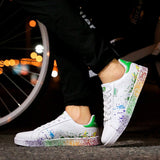 Niulatu Women Shoes 2025 Fashion Graffiti PU Sneakers Women Spring/Autumn Casual Women Shoes Plus Size 11 Colorful White Shoes DJSE