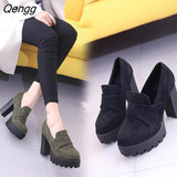 Niulatu 10CM Pumps Suede high heels thick round head waterproof platform black single shoes woman thick bottom was thin 358 DJSE