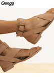 Niulatu Fashion Women's Sandals Buckle Roman Slippers Flat Womens Shoes Comfort Summer Outdoor Sports Beach Casual Shoes DJSE