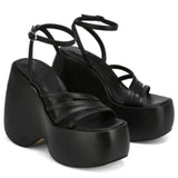Niulatu Women Brand Platform Sandals Shoes Strappy Heels Wegdes Heeled Shoes Design Punk Cool Chunky Buckle Casual Black White Shoes DJSE