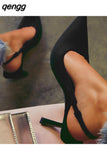 Niulatu Women Free Shipping Spring New Slingback Matal Buckle Ladies Elegant Med Heel Brand Pointed Toe Slip On Stiletto Shoes DJSE