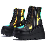 Niulatu Brand Platform Designer Goth Cool Motorcyle Women Boots Punk Street Zipper Elastic Band Black Ladies Shoes DJSE