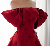 Niulatu Burgundy 3D Flowers Off Shoulder Evening Dress A Line Prom Dress HZ1007