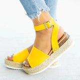 Niulatu Women Casual Sandals Fish Mouth Hemp Rope Platform Wedge Shoes Fashion Round Toe Buckle Leopard Print Beach Flats Plus Size DJSE