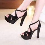 Niulatu 32-43 Block High Heels Gladiator Sandals Women Shoes Suede 2025 Summer Sexy Platform Shoes for Office Dance Model DJSE