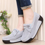 Niulatu Women Casual Shoes Genuine Leather Holes Platform Women Sneakers Shoes Cutout Suede Slip On Shoes Woman WSH3351 DJSE