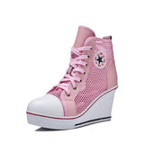 Niulatu Women's Wedge Mesh Casual Shoes Fashion Black White Pink Stealth Increase Breathable High-top Sneakers DJSE