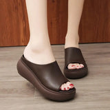 Niulatu Women Sandals 7.5cm Platform Wedges Women's Shoes Thick Heel Open Peep Toe Sandals Leather Summer Style Slide Black Shoes DJSE