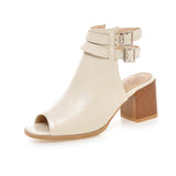 Niulatu Women Sandals Peep Toe High Heels Summer Gladiator Shoes Black Brown Woman Ankle Strap sandalias Female mujer Big Size DJSE