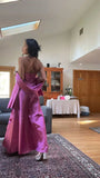 Classy Fuchsia Spaghetti Straps Satin A-Line Beaded Long Prom Dress Bridesmaid Dresses Long formal Dress HZ1214