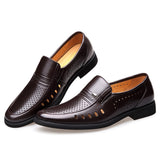 Niulatu Men Summer Leather Shoes Pointed Toe Quality Black Microfiber Leather Soft Man Breathble Hole Shoes For Man Summer DJSE