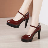 Niulatu Pointed Toe Office Lady Pumps Buckle Strap Platform High Heels Women Shoes Four Season Patent Leather Shoes DJSE