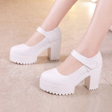 Niulatu Small Size 32-43 Elegant Ankle Strap White Wedding Shoes Women's Block High Heels Platform Pumps Mary Jane Shoes DJSE