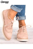 Niulatu Women Oxfords Cut-Outs Lace Up Brogue Shoes Flat Platform England Ladies Non-slip Shoes Breathable Casual Female Low Footwear DJSE