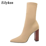 Niulatu Comfort Stretch Women Sock Boots Square High Heel Ankle Boots Fashion Pointed Toe Fall Stretch Shoes Black Big Size 2025 DJSE
