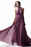 Niulatu Halter Chiffon Long Prom Dress with Elegant HZ1007