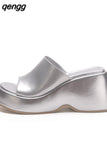 Niulatu Sandals For Women Wedge Slingback Fashion Metallic Glitter Open Toe Slipper Shoes Summer Casual Slip On Sandals DJSE