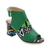 Niulatu printed gladiator sandals women peep toe mixed colors high heels hook & loop closure african shoes 2025 FT726 DJSE