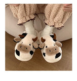Niulatu Cotton Warm Home Slippers Women's Winter Anti-Skid Thick Bottom Plush Indoor Household Shoes Lovely Cow Animal Slipper DJSE