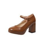 Niulatu Women Shoes Woman Slip on Shallow Buckle Strap Casual Shoes Thick High Heels Plus SizeSolid Leather Pumps shoes DJSE