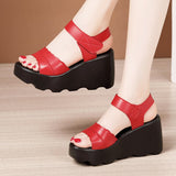 Niulatu 32-43 New Office Ladies Platform Sandals Summer Leather Shoes 2025 Casual High Heels Wedges Sandals Office Mother DJSE