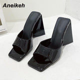 Niulatu Red Women Slides 2025 Shoes Shallow PU Fashion Casual Square Heel Concise Outside Peep Toe Solid New Size DJSE