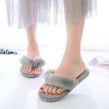 Niulatu Fluffy Slippers Women Cozy Faux Fur Cross Indoor Floor Slides Flat Soft Furry Shoes Ladies Female Celebrities Flip Flops DJSE