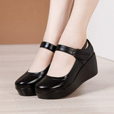 Niulatu Wedge Pumps Women Shoes Mary Jane Shoes Thick Bottom Leather Shoes Platform Pumps Fashion Brand New Large Size DJSE