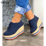 Niulatu Women Sneakers Ladies Solid Color Wedge Thick Shoes Round Toe Lace-Up Comfortable Platform Sneakers 2025 Fashion DJSE