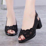 Niulatu Women's Sandals Summer Mesh Fish Mouth Chunky Heel Semi-High Heeled Hollow Out Soft Bottom Mom Shoes Zapatos Para Mujer DJSE