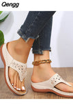 Niulatu Women Platform Sandals Beach Casual Wedges Flip Flops Premium Orthopedic Open Toe Big Toe Anti-slip Outdoor PU Leather Shoes DJSE