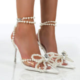 Niulatu Women Pumps New Pearl High Heels Sexy Pointed Toe Sandals Party Brand Fashion Shoes for Lady Heels Rhinestone Shoes DJSE