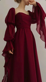 Niulatu Romantic A-Line Burgundy Prom Dress Evening Dress HZ1007