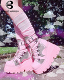 Niulatu Brand Platform Designer Goth Cool Motorcyle Women Boots Punk Street Zipper Elastic Band Black Ladies Shoes DJSE
