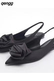 Niulatu Women Flat Shoes Summer Fashion Flower Flat Lady Shoes Back Strap Lazy Pointy Luxury Low Heel Flat Sandals DJSE