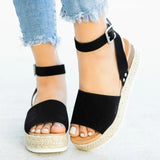 Niulatu Women Casual Sandals Fish Mouth Hemp Rope Platform Wedge Shoes Fashion Round Toe Buckle Leopard Print Beach Flats Plus Size DJSE