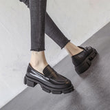 Niulatu Fashion Loafers Shoes For Women 2025 Spring New Designed British Style Cowhide Solid Color Platform Thicken Heel Shoes DJSE