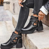 Niulatu Women's Autumn Boots 2025 Platform Boots Gothic Women Punk Shoes Women Trendy Black Rivet Ankle Boots Size 43 Botas De Mujer DJSE
