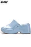 Niulatu Sandals For Women Wedge Slingback Fashion Metallic Glitter Open Toe Slipper Shoes Summer Casual Slip On Sandals DJSE