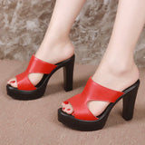 Niulatu Size 32-43 High Heels Slippers Women Platform Shoes Summer 2025 Block Heel Leather Slides Ladies Office Slippers DJSE