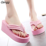 Niulatu Shoes Lady House Slippers Platform Slides Low on A Wedge Rubber Flip Flops Summer Sand New Woman's Candy Colors DJSE