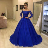 Niulatu blue prom dresses long sleeve detachable skirt ball gown lace evening dresses HZ0113