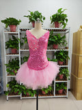 Niulatu V Neck Pink Short Homecoming Dress and Bottom Tulle Ruffles Pink Birthday Outfit Dress HZ1007