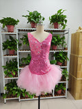 Niulatu V Neck Pink Short Homecoming Dress and Bottom Tulle Ruffles Pink Birthday Outfit Dress HZ1007