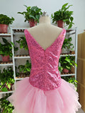 Niulatu V Neck Pink Short Homecoming Dress and Bottom Tulle Ruffles Pink Birthday Outfit Dress HZ1007