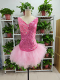 Niulatu V Neck Pink Short Homecoming Dress and Bottom Tulle Ruffles Pink Birthday Outfit Dress HZ1007