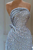 Niulatu Mermaid Strapless Sequin Light Sky Blue Long Prom Dresses Evening Dress HZ1110
