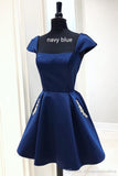Niulatu Sleeves Short Navy Blue Homecoming Dress with Lace Up Back HZ0113