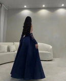 Niulatu Ball Gown Navy Blue Strapless With Long Sleeves Prom Dresses Long Evening Dress HZ1110